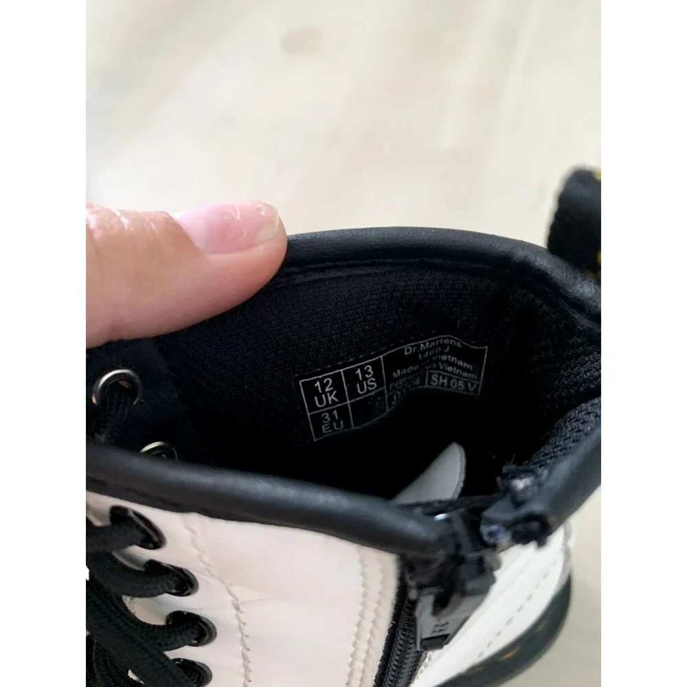 Dr. Martens White and Black Kids Lace-Up Leather Boots
